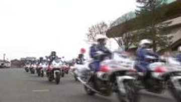 事故防止へ　白バイ出動式　春の全国交通安全運動　岩手県盛岡市