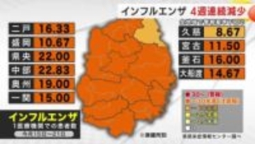 インフルエンザ4週連続減少　岩手県内全地域で警報基準下回る