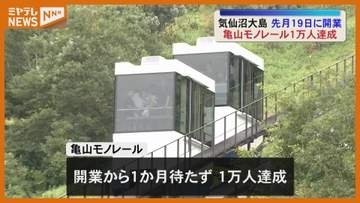気仙沼市大島「亀山モノレール」利用者1万人で記念のセレモニー〈宮城〉