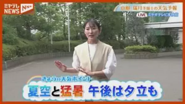 夏空と猛暑 午後は夕立も 7月22日(水)宮城県の天気予報