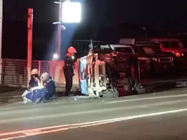東仙台の利府街道で車が横転 単独事故か 仙台市宮城野区