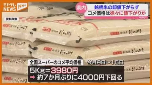 【背景は？】全国のコメ平均価格 7か月ぶりに5キロ当たり『3000円台』、一方 宮城では価格に大きな変化が見られない販売店も