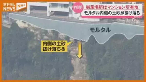 「崩落はマンション所有地・モルタル内側の土砂」太白区向山の崖崩れで県の調査結果 宮城・仙台市