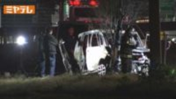 街路樹に乗用車が衝突し出火…40代の女性と8歳の小学生の男の子が軽傷 宮城・仙台市