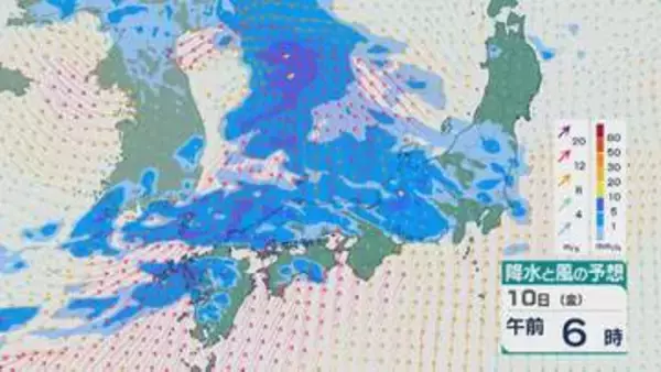 低気圧が再び発達しながら日本海を通過 西から天気悪化し9日(木)から10日(金)にかけて九州から東海は雨強まる 山陰や北陸など日本海側でも大雨のおそれ 雨と風シミュレーション