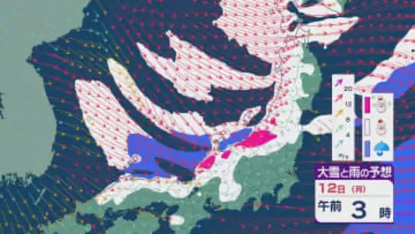 【3連休の大雪情報】11日(日)から成人の日の12日(月)にかけて“冬型”と“かなり強い寒気”で日本海側は警報級の大雪のおそれ 沿岸部では暴風雪に注意・警戒を 雪・雨と風シミュレーション