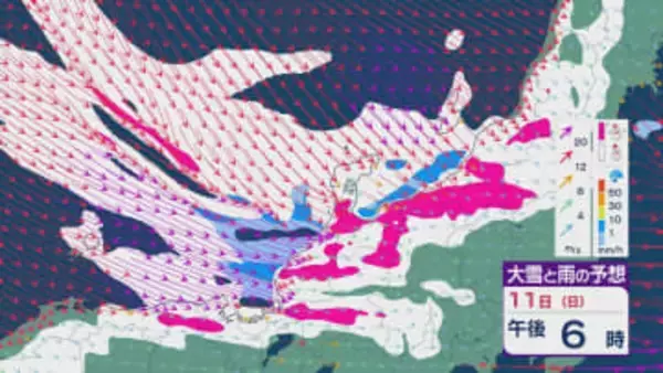 【大雪情報】北陸の大雪のピークは11日(日)夜にかけての見込み 「JPCZ」による雪雲が東北から北陸に南下へ 最新の雪と風シミュレーション