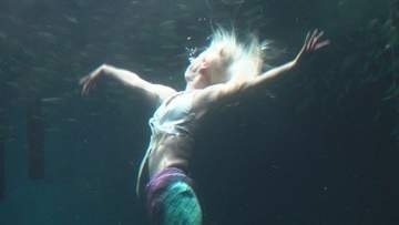 幻想的な水の世界でシルク・ドゥ・ソレイユのパフォーマーが「マーメイドショー」
