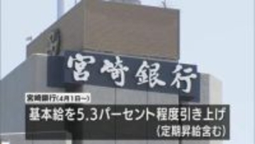 宮崎銀行が５％以上のベースアップ　３年連続　初任給も引き上げ