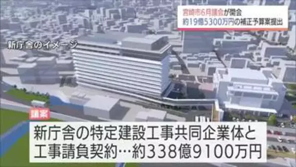 約19億5300万円の補正予算案などが提出　6月宮崎市議会が開会　約338億9100万円で新庁舎工事請負契約を結ぶ議案も