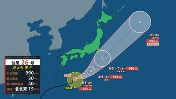 【台風情報】台風26号(スリゲ)　10月1日午前9時ごろに伊豆諸島近海に達する見込み【今後の風雨のシミュレーション】