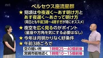 宮崎では13日明け方がおススメ!　「ペルセウス座流星群」の見どころと観察ポイント　気象予報士に聞く