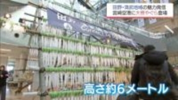 日本農業遺産をPR　高さ6メートルの「大根やぐら」が宮崎空港に登場