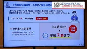 宮崎市　市内全ての投票所の開設時間を「午後7時まで」に1時間短縮　12月予定の県知事選から
