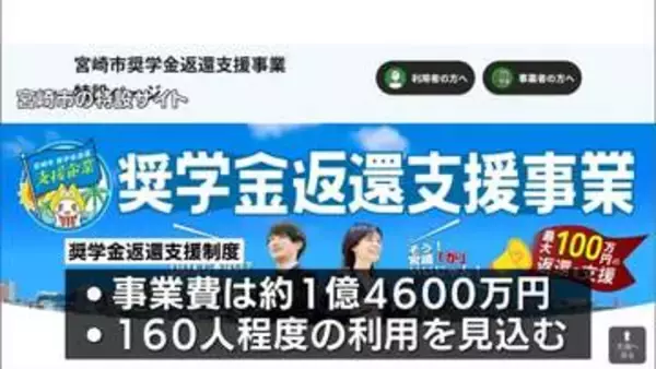 一人あたり5年間で最大100万円の支援　宮崎市が来年度から実施「奨学金返還支援制度」　認定企業の募集始まる