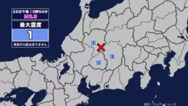 【地震】岐阜県内で震度1 岐阜県飛騨地方を震源とする最大震度1の地震が発生 津波の心配なし