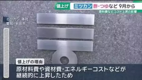 家庭用の商品67品目　9月から値上げ　エネルギーコストなどが継続的に上昇　ミツカン