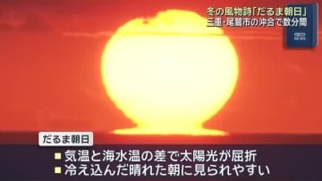 「だるま朝日」「幸せの朝日」　日の出とともに太陽にくびれ　三重県の尾鷲沖で撮影