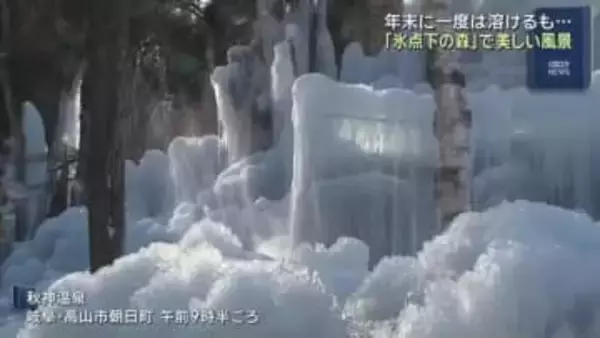 年末は一度は溶けるものの…「氷点下の森」で美しい風景広がる 岐阜・高山市の秋神温泉