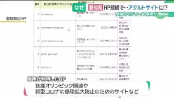 県が過去に使用したHPのドメイン　「アダルトサイト」につながるなど悪用　愛知県