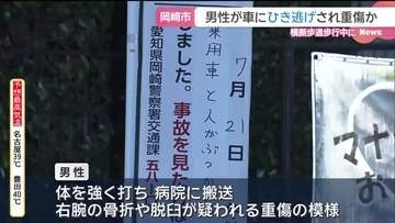 夫婦で帰宅中 横断歩道を歩いていたら…車にはねられ安城市在住の33歳男性が重傷か 愛知・岡崎市