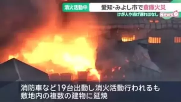 園芸用品など扱う会社の倉庫で火災　けが人などなし　愛知