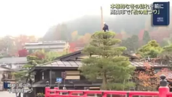 本格的な冬の訪れを前に「松の雪つり」雪の重みから松の枝を守る作業始まる　岐阜・高山市