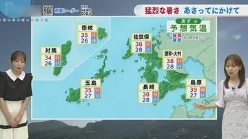 島原38．6℃、長崎の猛暑日は過去最多タイに――あさってにかけて猛烈な暑さが続く見込み