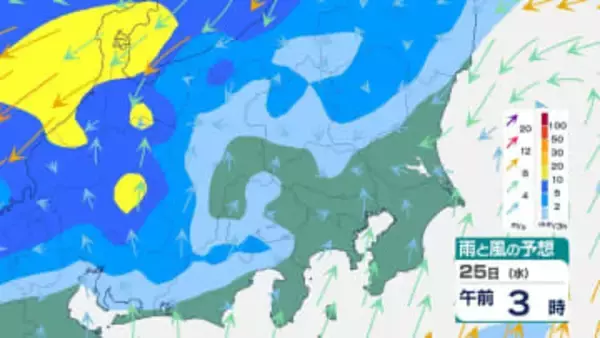 【関東の天気】25日(水)は「南岸低気圧」接近　激しい雨や大雨に注意　雨風シミュレーション