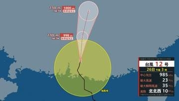 【台風情報】台風12号(ノウル)上陸　最大瞬間風速は35メートル　27日未明までに熱帯低気圧へ【予想進路】