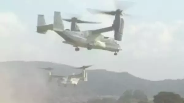 オスプレイ4機が五島・福江空港に　水陸機動団100人が輸送訓練 「特定利用空港」指定後初