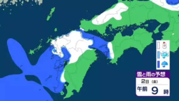 【1/2九州雪情報】"雪のベルト(JPCZ)"停滞で山口平地20cmに予報悪化　福岡・佐賀・長崎・大分・熊本の市街地でも降雪　3日朝まで警戒を　雨雪シミュレーション