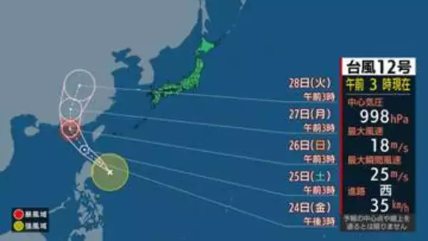 【台風情報】台風12号（ノウル）発生　時速35キロで西へ、中国大陸に上陸予想【最新予想進路】