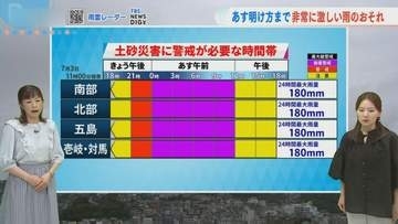 あす明け方にかけて非常に激しい雨のおそれ  土砂災害に厳重な警戒を【長崎天気】