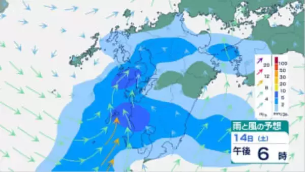 【雨情報】九州は週末雨　14日(土)午後から激しい雨の恐れ　気温20℃超えの異例の暖かさに　雨風シミュレーション