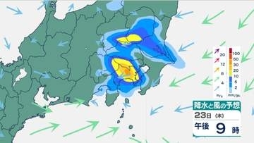 【関東・警報級大雨おそれ】22日昼過ぎから夜遅くにかけて大雨おそれ【雨風シミュレーション】