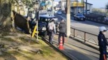 病気の可能性も…反対車線突っ切り公園案内板に激突、意識不明の65歳男性が死亡　額に傷
