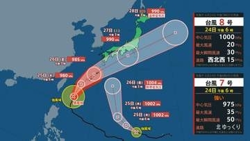 【ダブル台風】台風7号、暴風域伴って25日(木)から沖縄接近、27日(土)には関東接近へ　警報級大雨のおそれ【雨風シミュレーション】