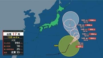 【台風情報】台風17号(ナンカ―)は"ジグザグ進路"…寒冷渦を回り日本の東へ　列島から離れるか？予報円大きく今後の進路に注意【13日午前7時現在】