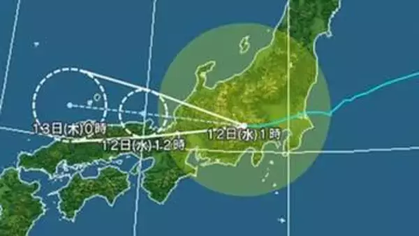 【台風情報】台風15号の進路予想　12日午前2時推定で長野県飯田市の東北東約30キロ、中心気圧は994ヘクトパスカル　12日正午には京都府宮津市の北北西約40キロに達する予報