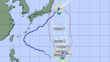 【台風情報】台風27号の進路予想　3日午後9時には「非常に強い勢力」で小笠原近海に達する予想　中心気圧925hPa、中心付近の最大風速45m/sの予想