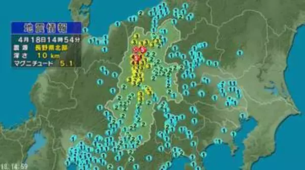 【地震】長野県北部を震源　長野市、大町市で最大震度5弱　松川村、小川村、生坂村で震度4　松本市、安曇野市などで震度3