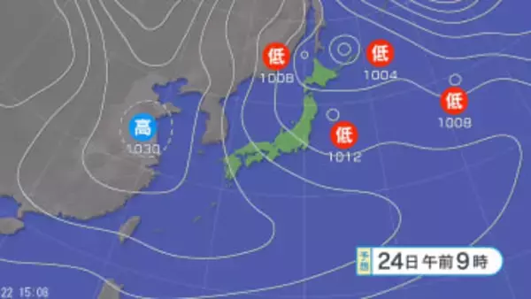 【大雪情報】週末、大雪の恐れ　24時間降雪量は北陸100センチ、関東甲信・東北70センチ、東海50センチ、北海道・近畿・中国40センチ予想（24日午後6時から25日午後6時まで 多い所で）