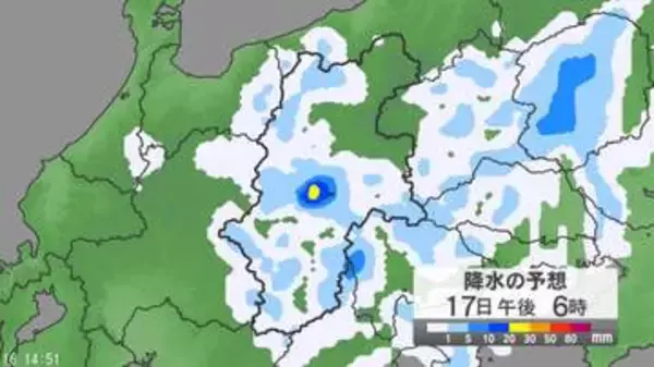 「警報級の大雨」の可能性　長野県で16日夜遅くにかけてと17日昼過ぎから夜遅くにかけ大気の状態が不安定　湿った空気や日中の気温上昇の影響