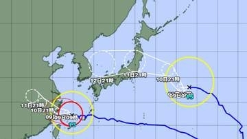 【台風情報】ダブル台風の今後の進路予想は　台風15号は11日（火）午後9時には東北地方に達する予報　台風13号は9日午前9時には東シナ海に達する予報