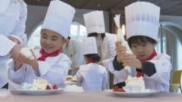 生クリームたっぷり！園児がケーキ作り　パティシエ気分で挑戦　長野・軽井沢町