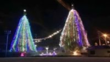 ［長崎県］30㍍巨大ツリー　夜の校庭を彩る　南島原