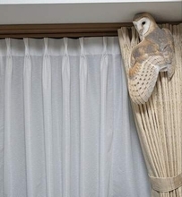 「でっかい虫？」いいえ、メンフクロウです　カーテンと一体化した姿に飼い主も「一瞬ゾワッとしてしまいました」