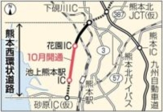 ［熊本県］国道3号の交通量1割減　西環状道路　延伸効果を公表　熊本市中心部　渋滞、移動時間も短く