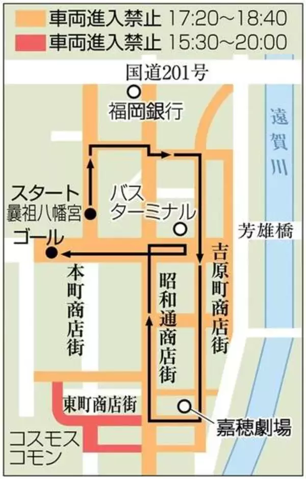 福岡・飯塚山笠7月19日フィナーレ「舁き山」　5流が市街地疾走